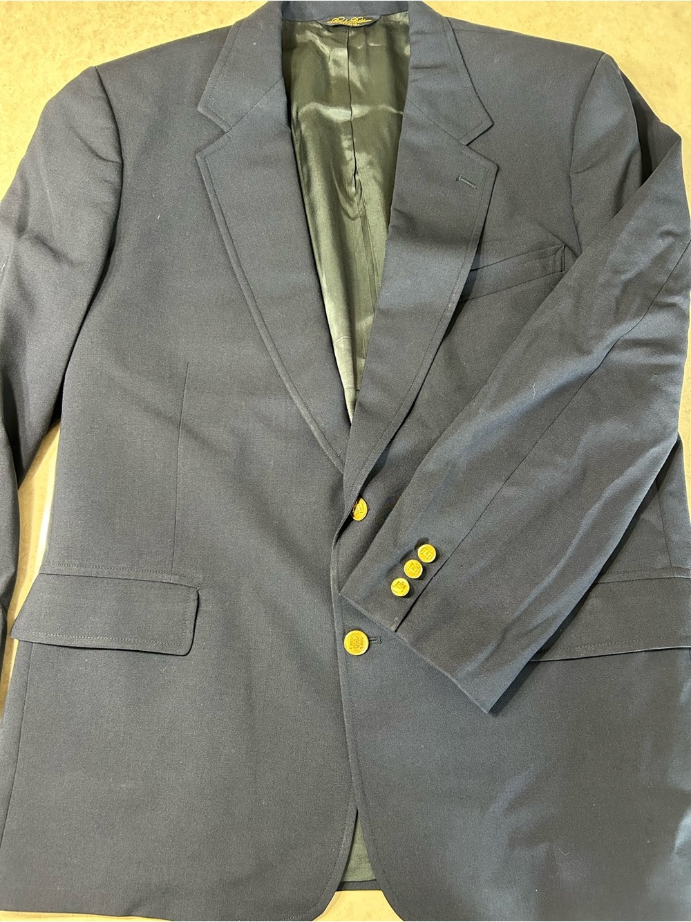 Vintage Brooks Brothers Sports Coat 46R Navy Blue Suit Jacket with Gold Buttons